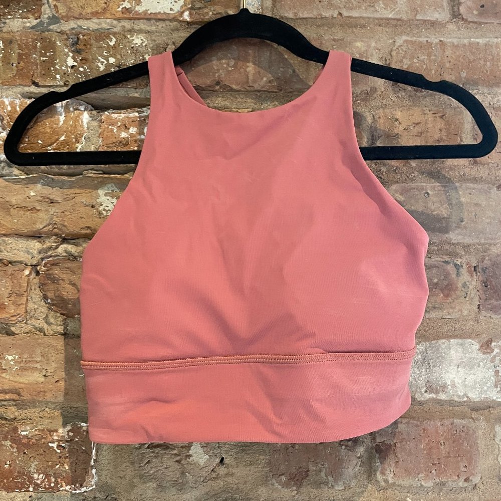 Lululemon Sports Bra Women's Size 6  Energy Long Line High Neck Brier Rose Pink